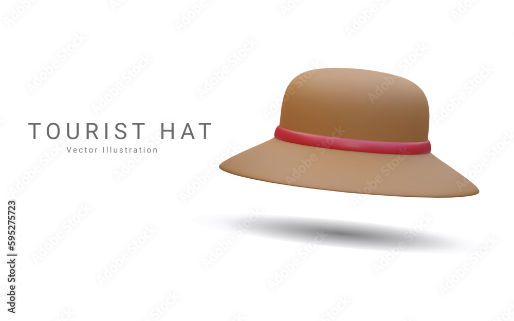 3d realistic beach hat with red ribbon on isolated white background. Vector illustration 3d realistic beach hat with red ribbon on isolated white background. Vector illustration
