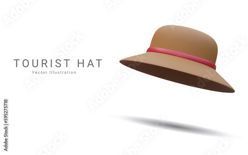 3d realistic  beach hat with red ribbon on isolated white background. Vector illustration