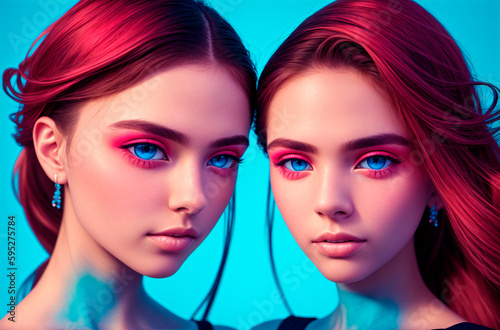 Beautiful twin girls. Generative AI.