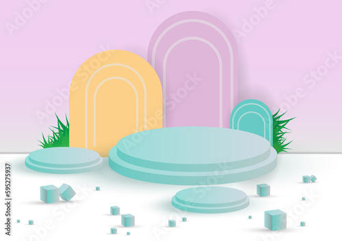 Geometric podium display background image for merchandise advertising, product display.