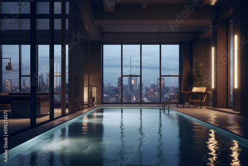 apartment with pool with a view on the city created using generative Al tools
