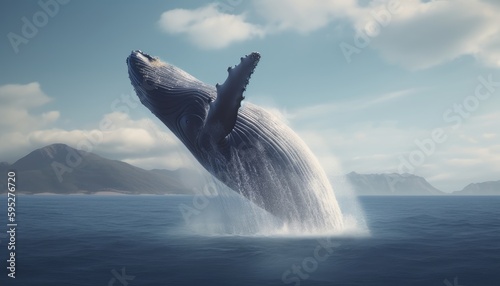 Humpback whale jumping out of the water ai, ai generative, illustration © ME_Photography