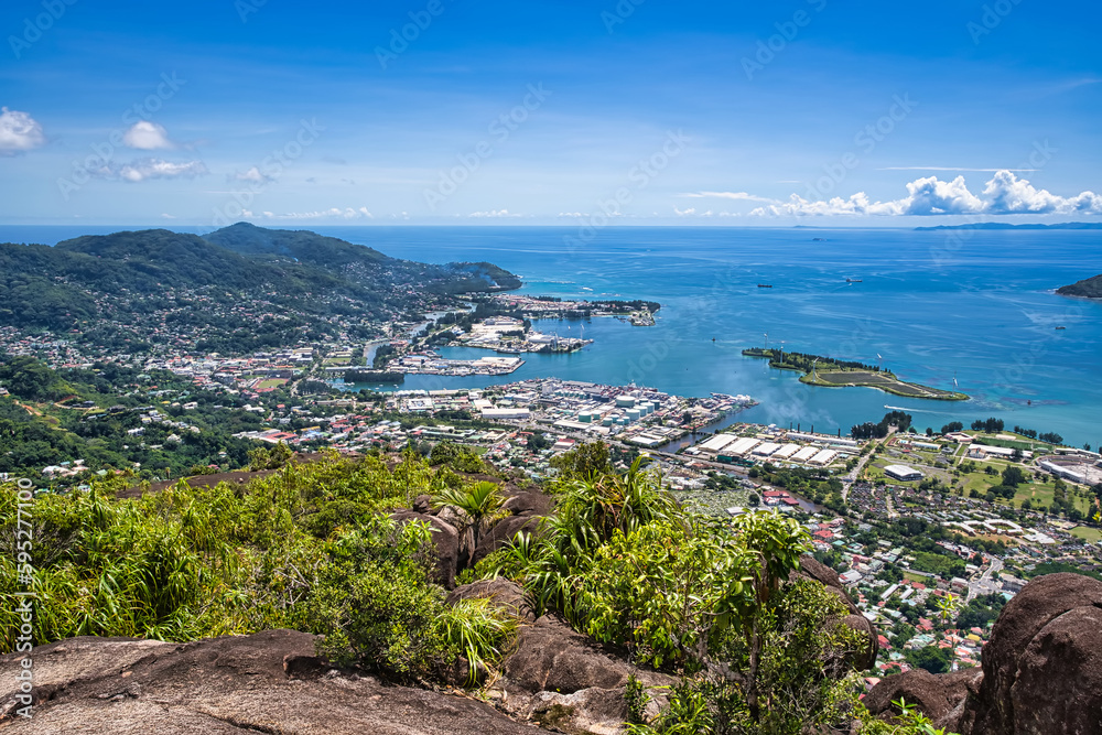 Copolia trail, view over, the capital city of  town Victoria 1. Mahe Seychelles