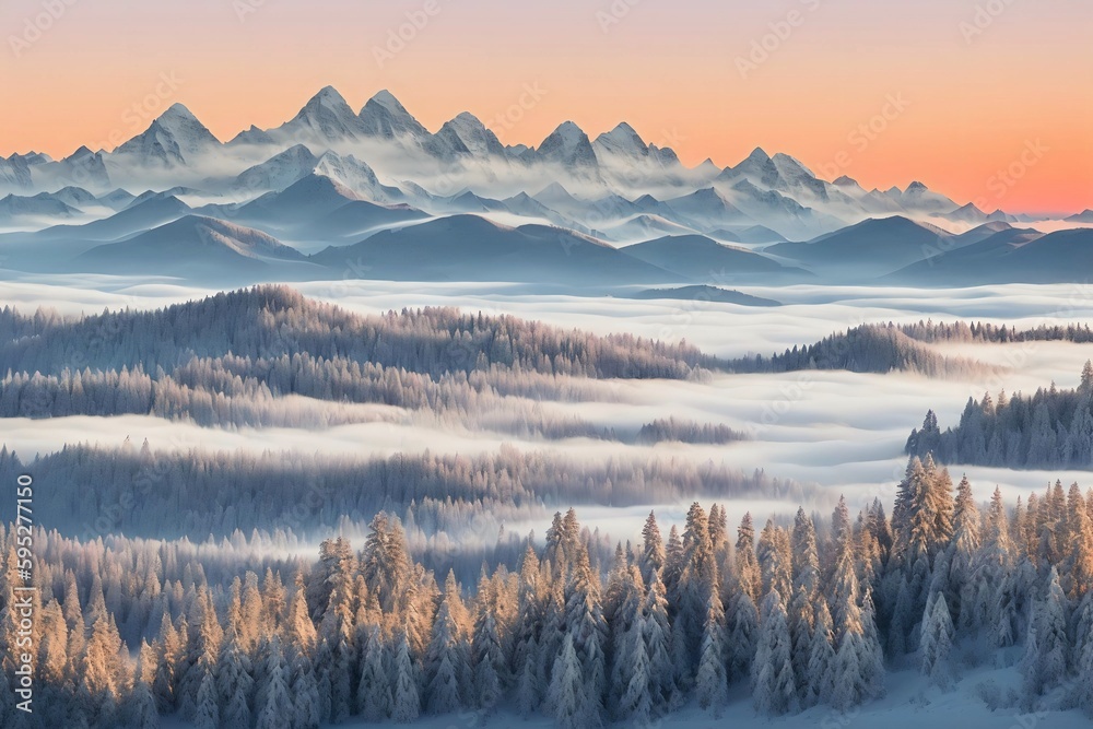 Mountain range at sunrise made with generative ai