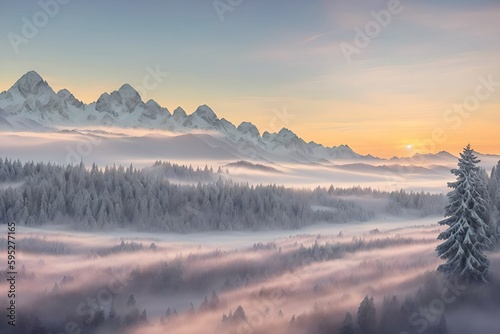 Mountain range at sunrise made with generative ai © Aiska