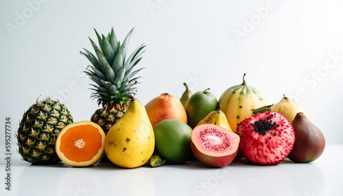 Juicy colorful Tropical fruits white background