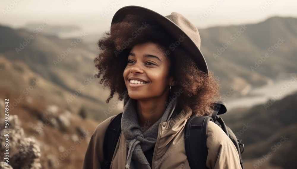 Happy beautiful young African American girl. Generative AI Happy beautiful young African American girl. Generative AI