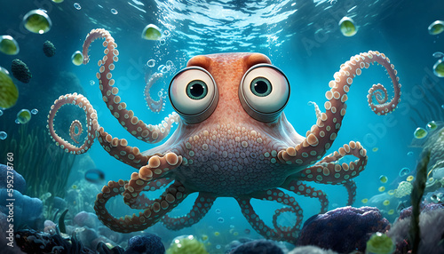 cute cartoon octopus generative ai © Mister