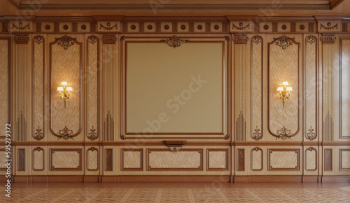 A classic interior with wood paneling. 3d rendering