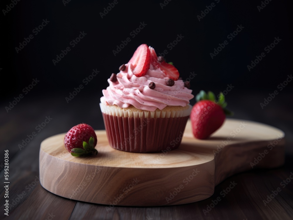 Homemade pink sweet cupcakes strawberries. Generative AI Homemade pink sweet cupcakes strawberries. Generative AI