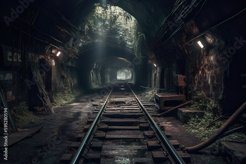 Abandoned underground railway (generative AI)