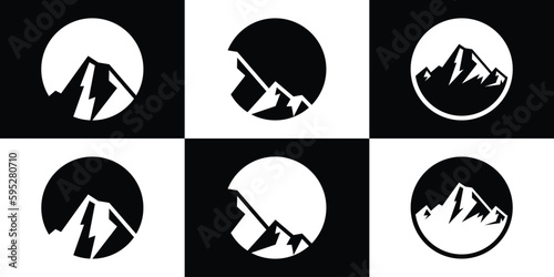 logo design silhouette of mountain in circle icon vector illustration