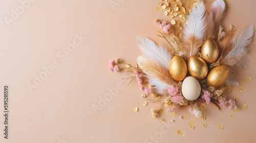 Oeufs de Pâques, décor floral avec plumes
