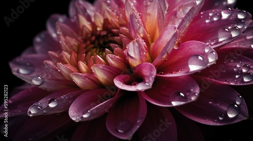 close-up shot of a Dahlia flower with water drops on petals © Yash