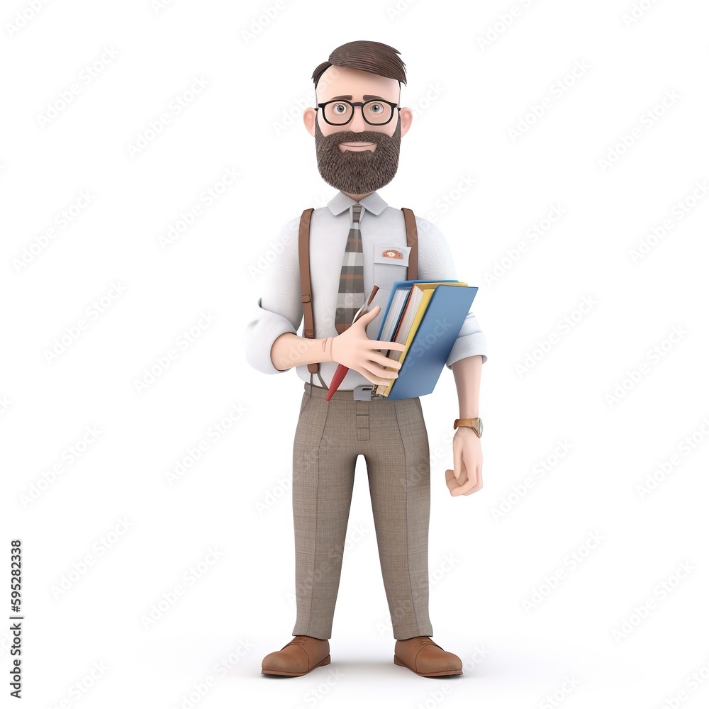 3d model of a school teacher with books and files 3d model of a school teacher with books and files