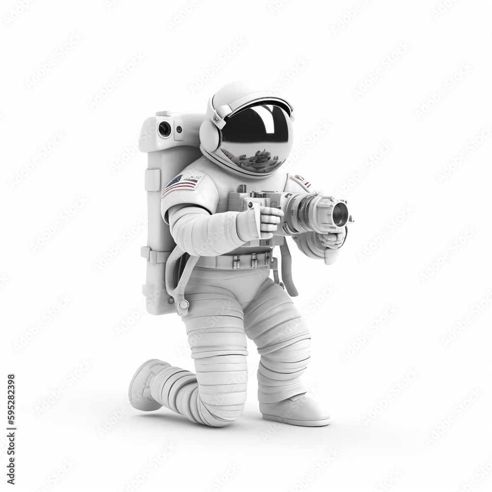 astronaut with photo camera isolated on a white background
