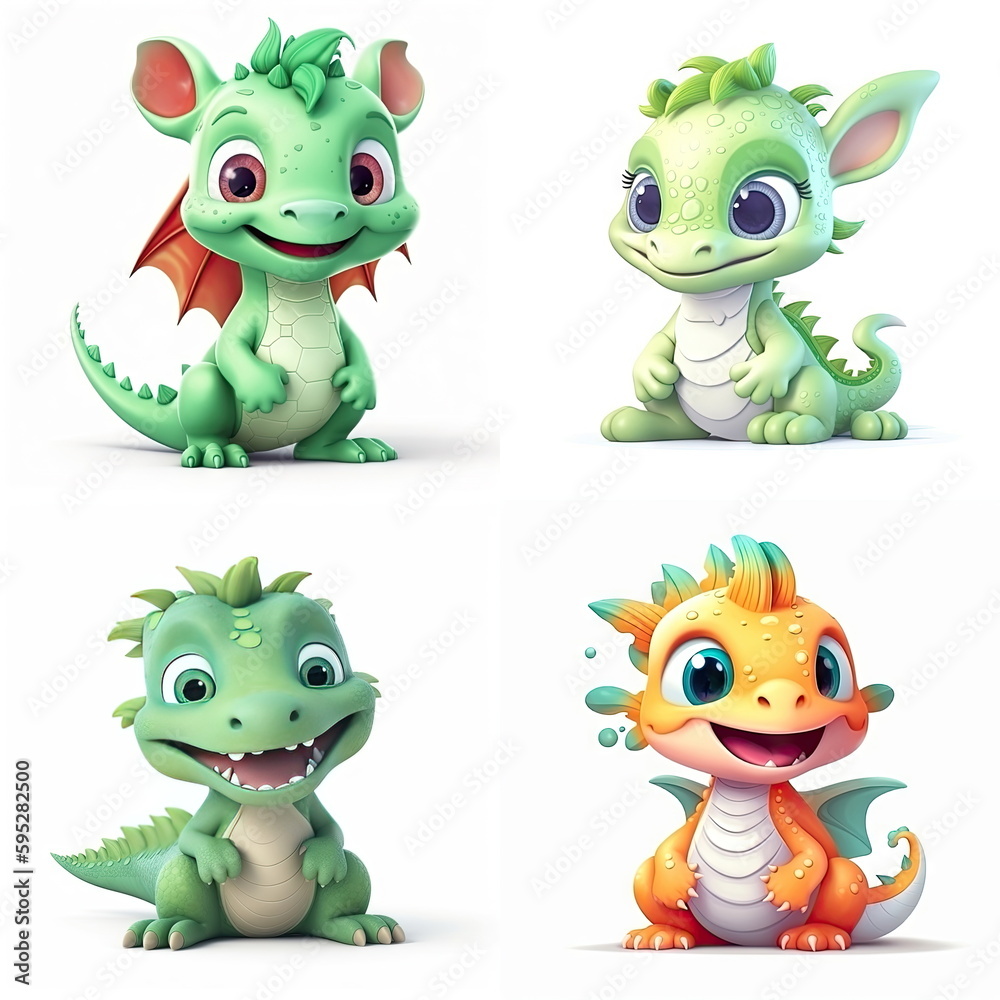 Naklejka premium cartoon character of baby dragon, white background