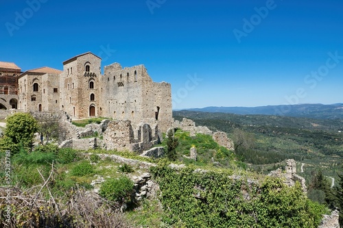 Byzantine castle state of Mystras  Greece Medieval Art. Medieval architecture.