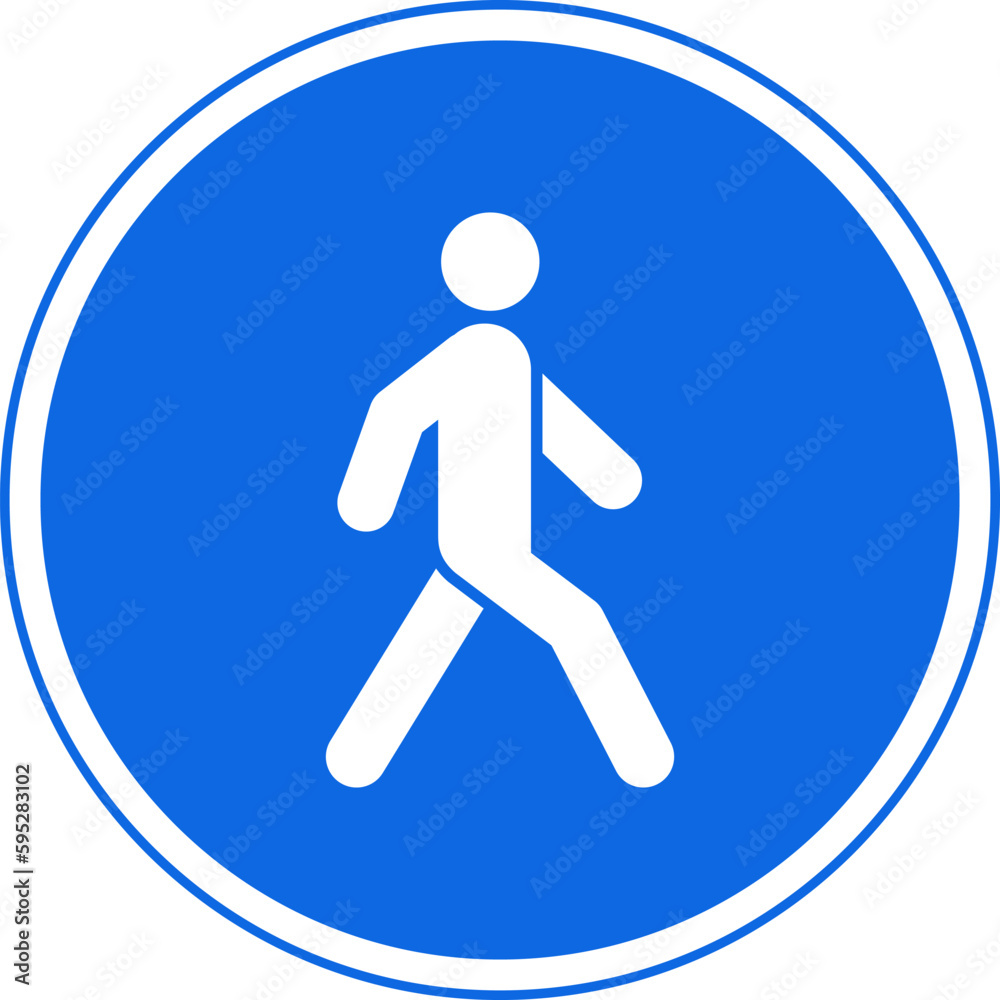 Road sign. Pedestrian traffic in the blue circle. Road sign. Pedestrian traffic in the blue circle.