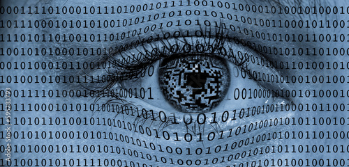 Auge mit digitalem QT-Code isoliert