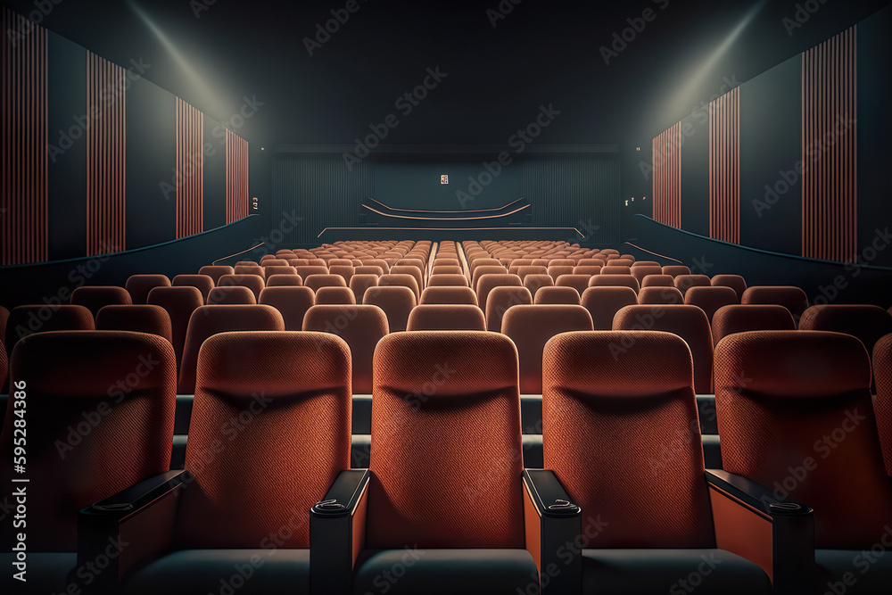 Fototapeta premium Cinema Theatre Interior Rows Of Empty Seats - Generative AI
