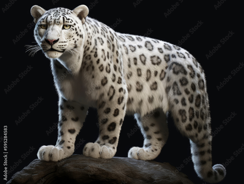 Naklejka premium Snow leopard Irbis - Black background