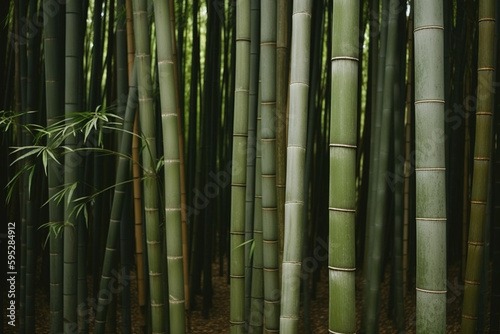 Green bamboo background. AI generated image.