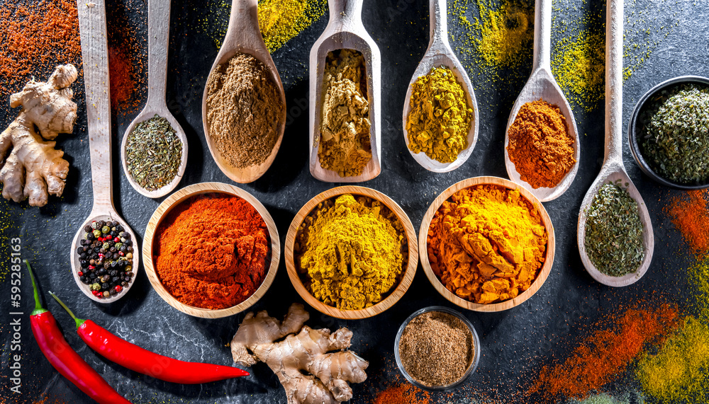 Composition with assortment of spices and herbs Composition with assortment of spices and herbs