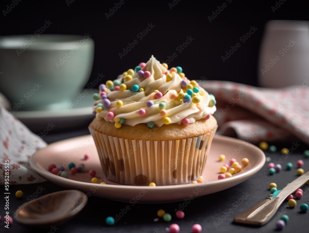 Festive Cupcake Frosting Top with Sprinkles. Generative AI Festive Cupcake Frosting Top with Sprinkles. Generative AI