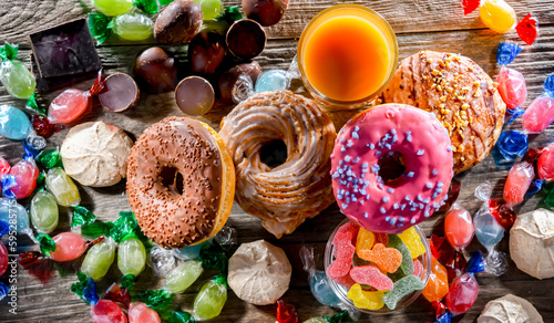 Fotografia Food products rich in sugar. Junk food