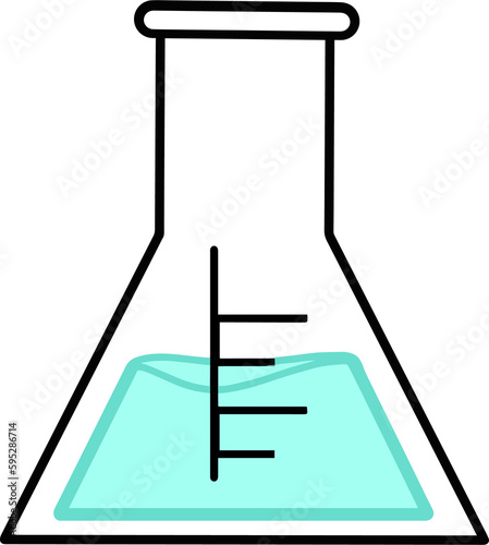 An Erlenmeyer flask, a conical flask or a titration flask, is a type of laboratory flask which features a flat bottom, a conical body, and a cylindrical neck. Cartoon PNG transparent illustration.
