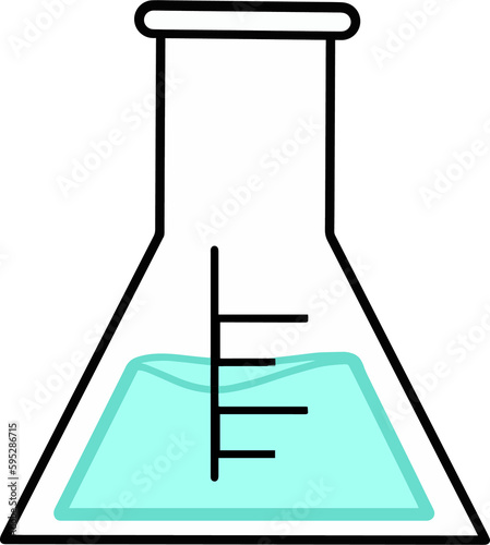 An Erlenmeyer flask, a conical flask or a titration flask, is a type of laboratory flask which features a flat bottom, a conical body, and a cylindrical neck. Cartoon PNG transparent illustration.