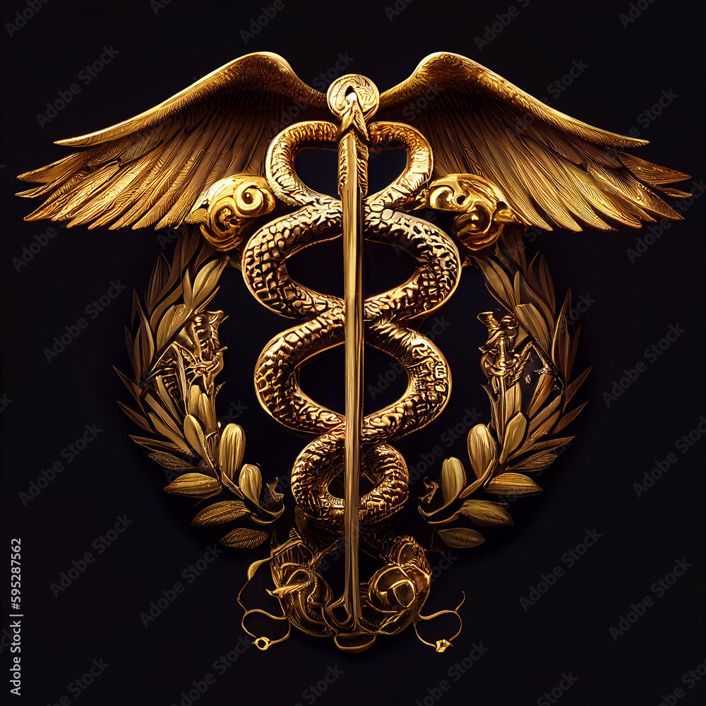 caduceus medical symbol, caduceus symbol on black, Emi Gold arcadian ...