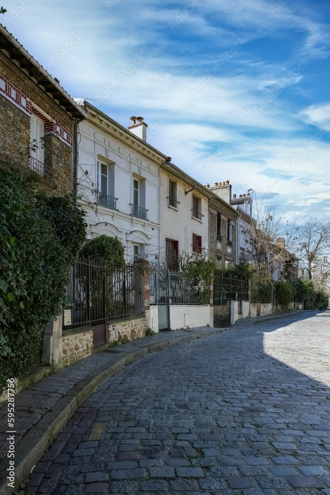 Beautiful shot of buildings around a picturesque neighborhood, in the 20e arrondissement, in Paris