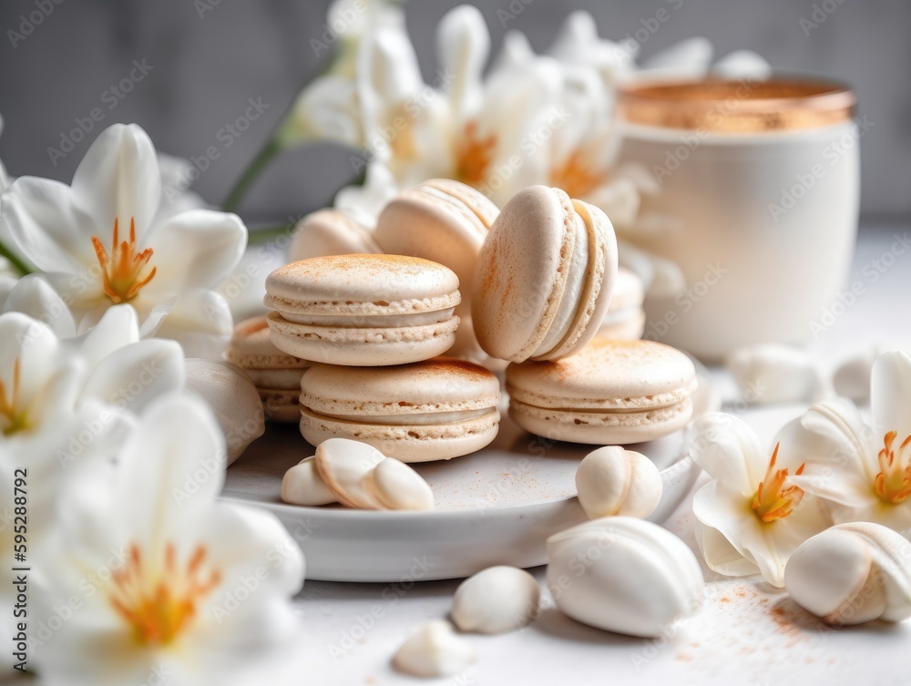 Homemade sweet Vanilla macarons. Generative AI Homemade sweet Vanilla macarons. Generative AI