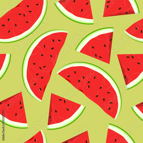 Bright seamless pattern of watermelon slices on a bright background. Vector illustration