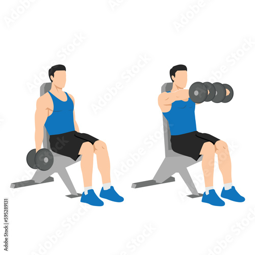 Man doing Seated Dual front raises exercise.