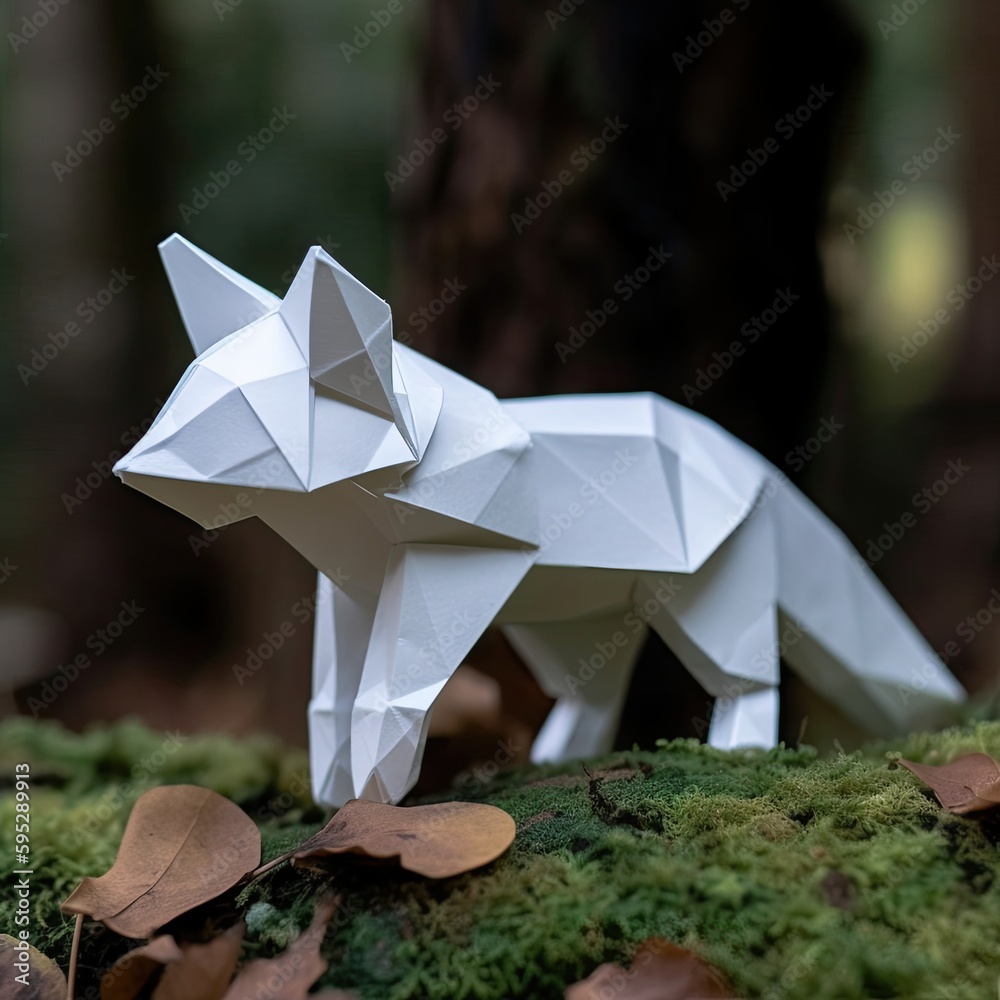 Arctic fox made with origami created using generative AI tools