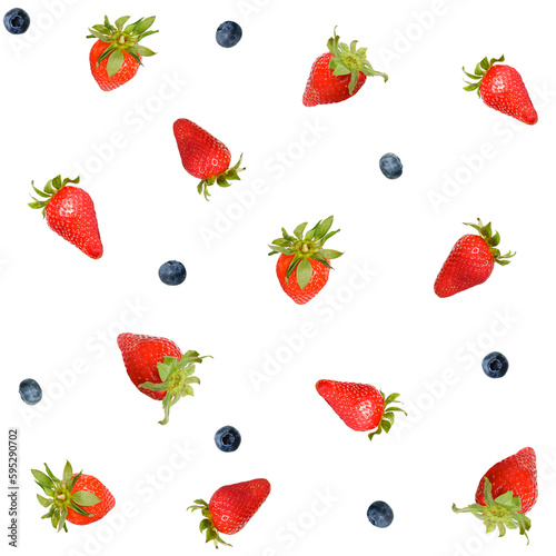 Fototapeta Naklejka Na Ścianę i Meble -  Seamless pattern, strawberries, blueberries isolated on a white background.
