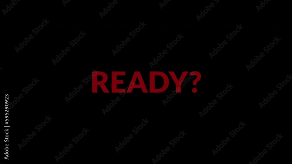 Text animation - Are You Ready. Pop-up text for videogames and gaming videos. Animation of text on black background. For overlays and transitions. Video game and digital interface concept.
