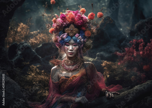 Mythical chinese goddess, a legend from the ancient China. Generative AI illustrations