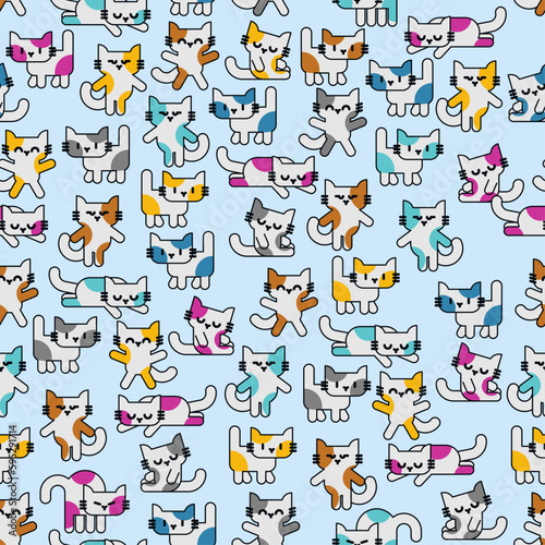 Cartoon cute kitten pattern seamless. pet background. Baby fabric texture