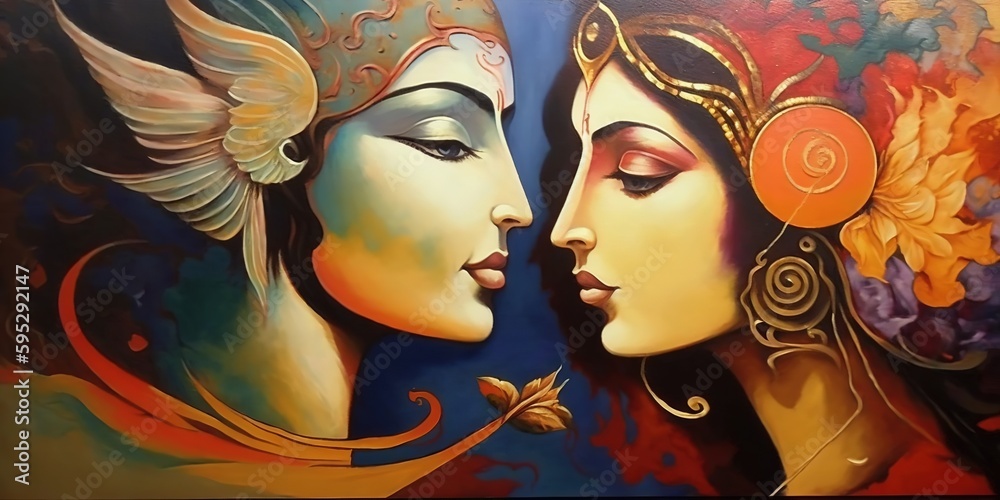 Lord Krishna Wall Poster, Lord Radha Krishna, Digital Wall Poster. AI