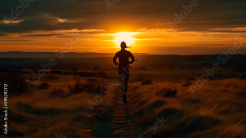 Girl running in the sunset