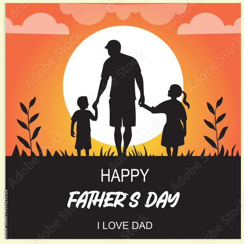 Happy Father's Day with Silhouette at sunset son is riding his father's neck at Mountain peaks in the evening time vector and illustration design © mim art