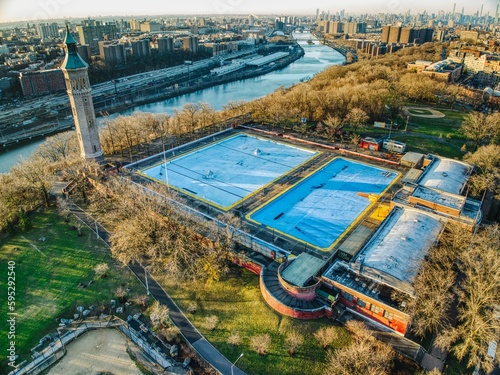 Aerial view of Highbridge park in New York City located in upper Manhattan photo