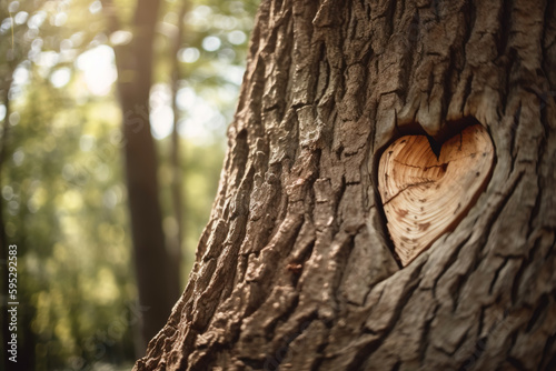 Heart carved, tree - Environment, eco-friendly, healthy, ecology background, generative ai