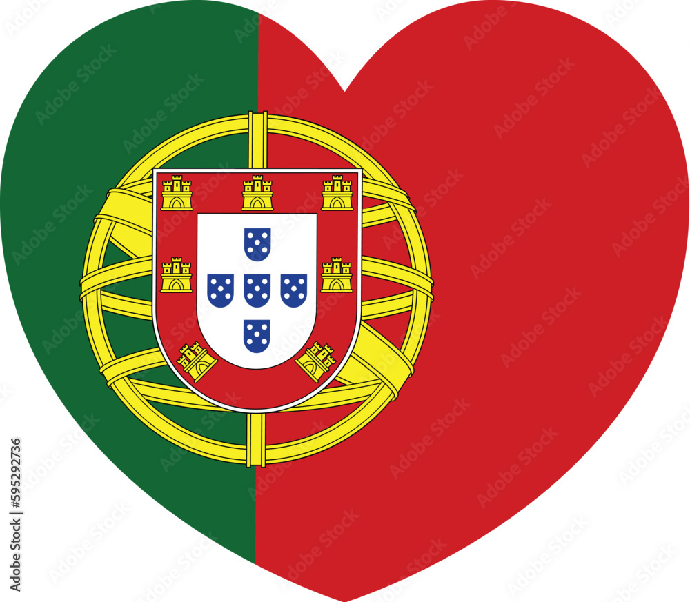 A Portuguese Portugal flag in the shape of a heart design concept illustration A Portuguese Portugal flag in the shape of a heart design concept illustration