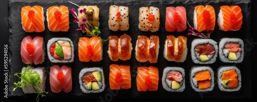 Sushi on the black background. Generative AI