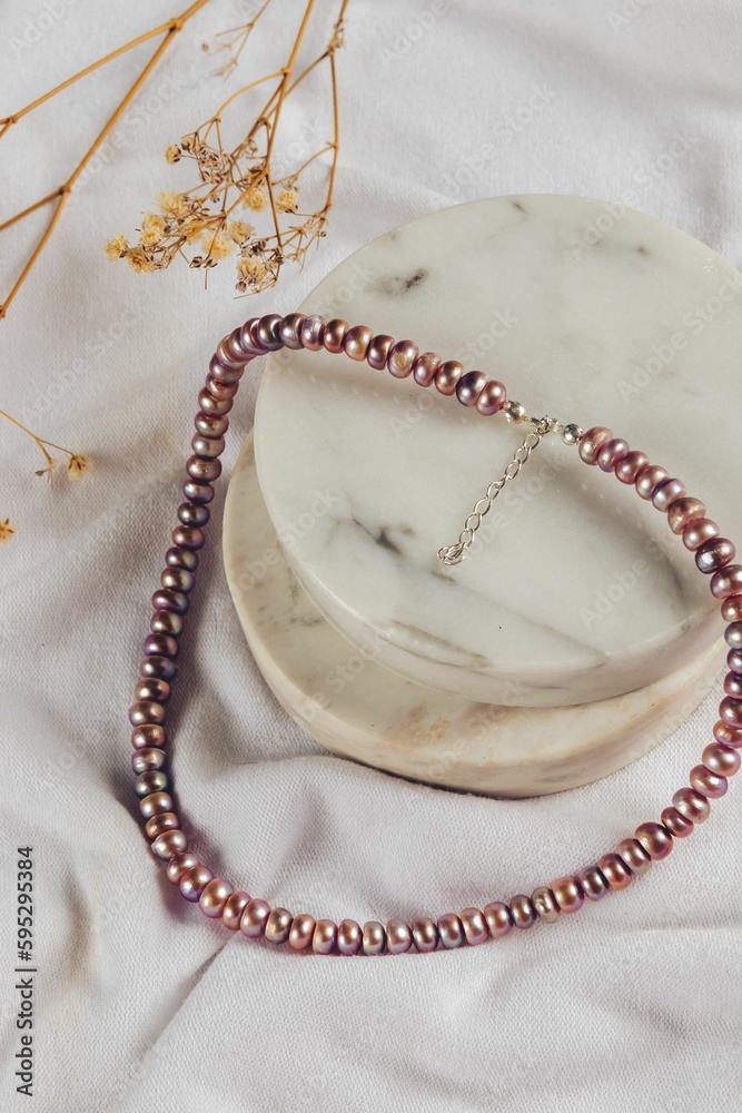Beautiful necklace with pink and purple beads Beautiful necklace with pink and purple beads
